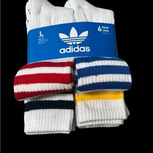 NEW Adidas Men Athletic Crew Striped Large Socks Multi Color. 6 Pairs RETRO, Y2K
